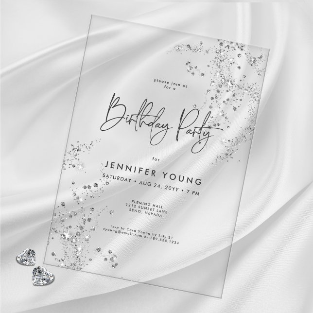 Modern Minimal Black White Glam Diamonds Birthday Acrylic Invitations (Creator Uploaded)