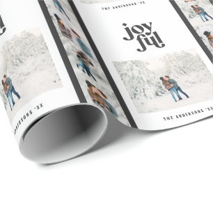 Modern minimal black white multi photo Christmas Wrapping Paper