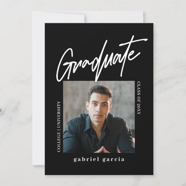 Modern Minimal Black White Photo Graduation Party Invitation (Front)