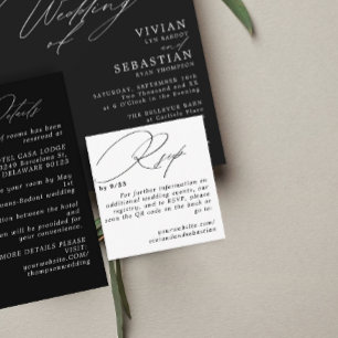Modern Minimal Black White RSVP QR Code Card