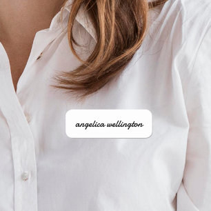 Modern Minimal Black White Script Custom Name Tag