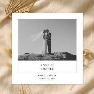 Modern Minimal Black & White Script Photo Wedding Thank You Card