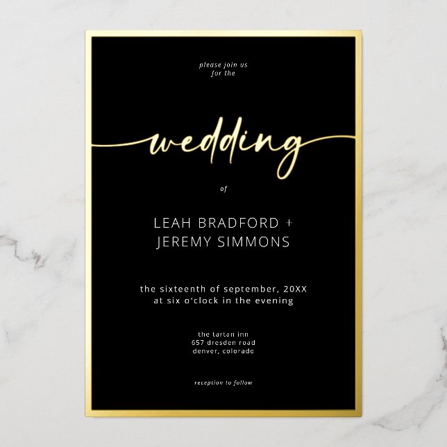 Modern Minimal Black White Script Wedding (Front)