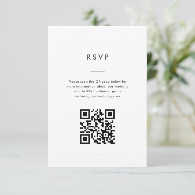 Modern Minimal Black White Script Wedding RSVP Card (Standing Front)