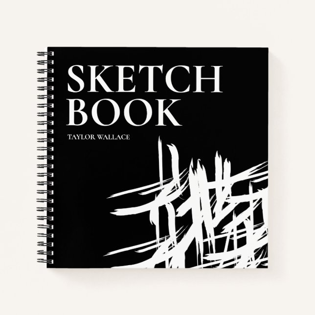Modern Minimal Black White Strokes Personalised Notebook (Front)