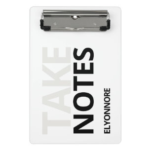 Modern Minimal Black White Take Notes Personalised Mini Clipboard