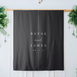 Modern Minimal Black & White Wedding Backdrop Tapestry