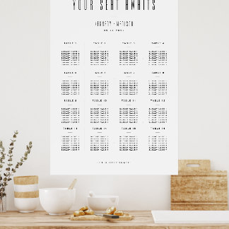Modern Minimal Black & White Wedding Seating Poster