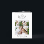 Modern minimal blessed Christmas rustic 3photo Holiday Card<br><div class="desc">Modern minimal Christmas rustic stylish multi photo happiest holiday card. With modern hand drawn text and trees. Backer colour can be customised. simple Christmas modern minimal stylish.</div>