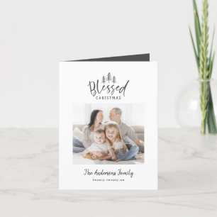 Modern minimal blessed Christmas rustic photo Holiday Card