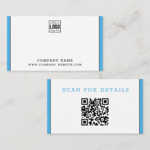 Modern Minimal Blue Border Business Logo QR Code Card