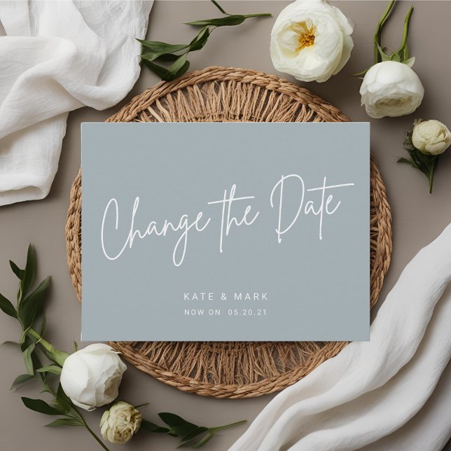 Modern Minimal Blue Change the Date Announcement Postcard (Creator Uploaded)
