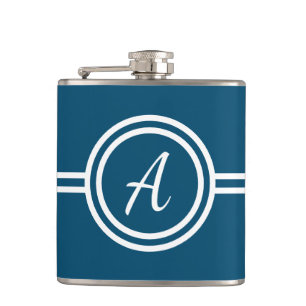 Modern Minimal Blue Monogram Initial Hip Flask