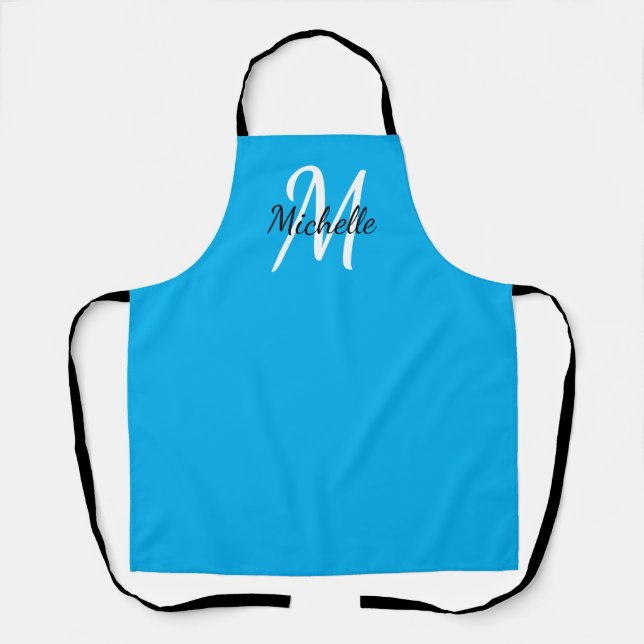 Modern Minimal Blue Monogram Name + Initial Apron (Front)