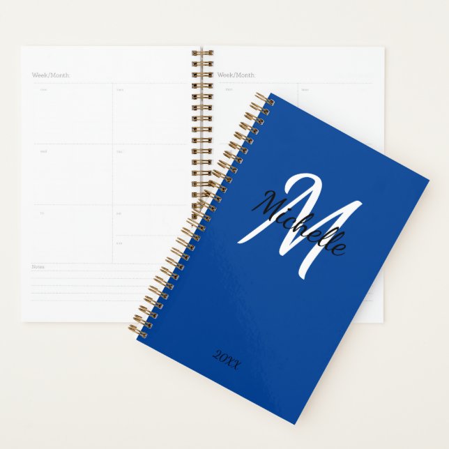Modern Minimal Blue Monogram Name + Initial Planner (Display)