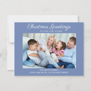Modern Minimal Blue Photo Merry Christmas Happy Holiday Card