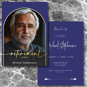 Modern Minimal Blue Retirement Party