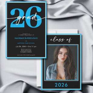 Modern Minimal Blue Script Graduation Party Invitation