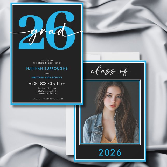 Modern Minimal Blue Script Graduation Party Invitation (Modern Minimal Blue Script Graduation Party Invitation)