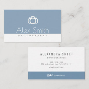 modern minimal blue simple text photography business card