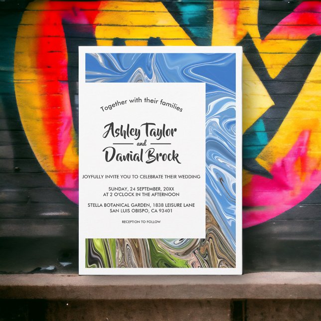 Modern Minimal Blue Sky Whimsical Abstract Wedding Invitation (Creator Uploaded)