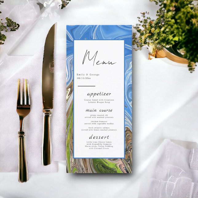 Modern Minimal Blue Sky Whimsical Abstract Wedding Menu (Creator Uploaded)