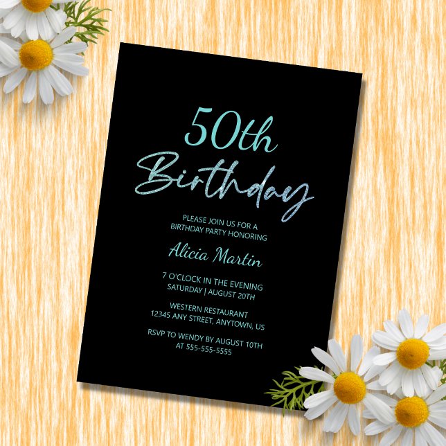 Modern & Minimal Blue Typography Black Birthday Invitation (Creator Uploaded)