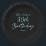 Modern & Minimal Blue Typography Black Birthday Paper Plate<br><div class="desc">This simple and aesthetically designed paper plate features a blue colour vibrant typography on a black background. Perfect party supplies for a modern and simple theme birthday celebration.</div>