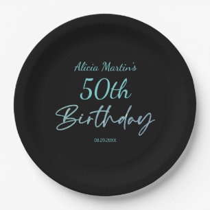 Modern & Minimal Blue Typography Black Birthday Paper Plate