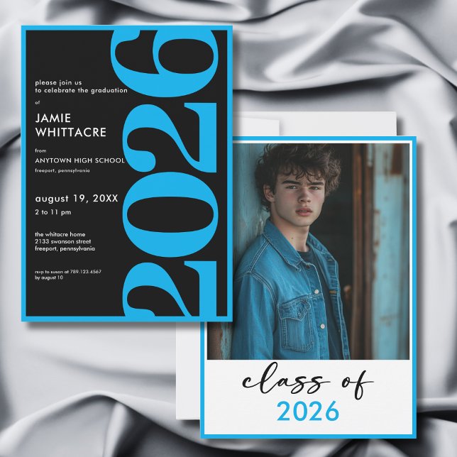 Modern Minimal Blue Typography Graduation Party Invitation (Modern Minimal Blue Typography Graduation Party Invitation)