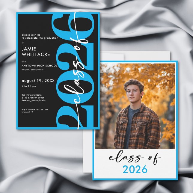 Modern Minimal Blue Typography Graduation Party Invitation (Modern Minimal Blue Typography Graduation Party Invitation)