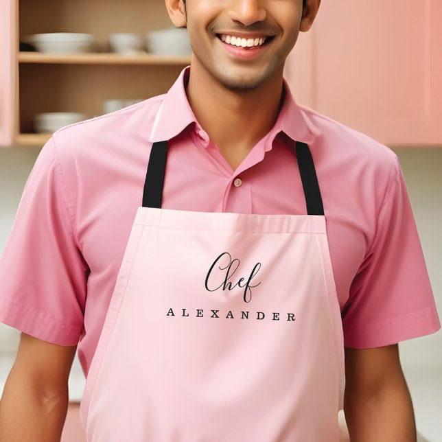 Modern Minimal Blush Pink Chef Kitchen Custom Name Apron (Modern Minimal Blush Pink Chef Kitchen Custom Name Apron)