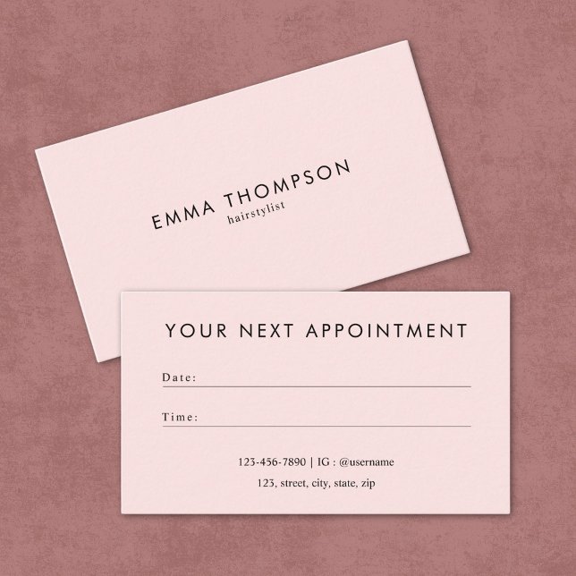 Modern Minimal Blush Pink Hair stylist Appointment Card (Creator Uploaded)
