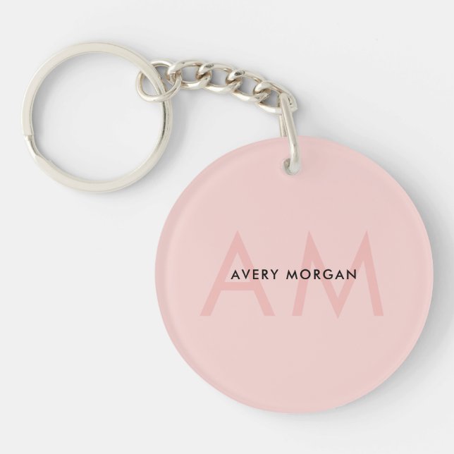 Modern Minimal Blush Pink Monogram Initials Key Ring (Front)