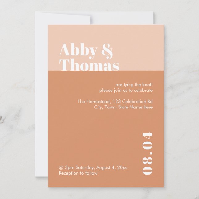 Modern Minimal Blush Pink Tan Colour Simple Weddin Invitation (Front)