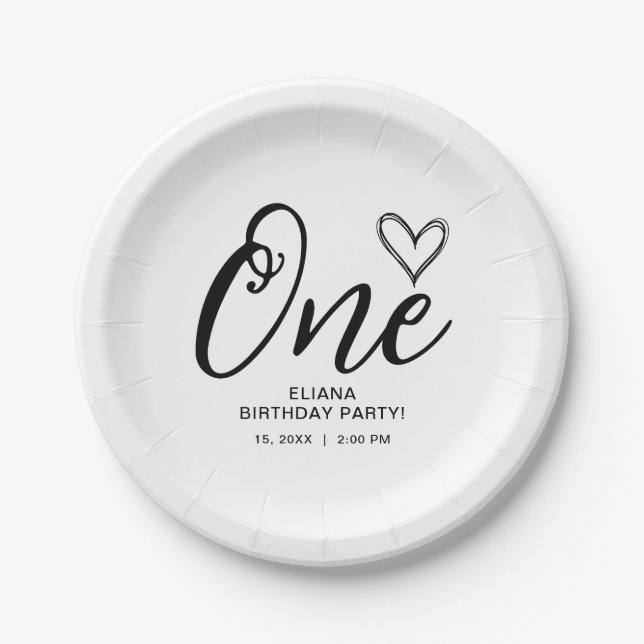 Modern Minimal Boho 1st Birthday Paper Plate (Front)