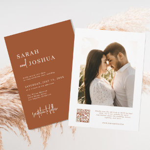 Modern Minimal Boho Burnt Orange QR Code Wedding Invitation