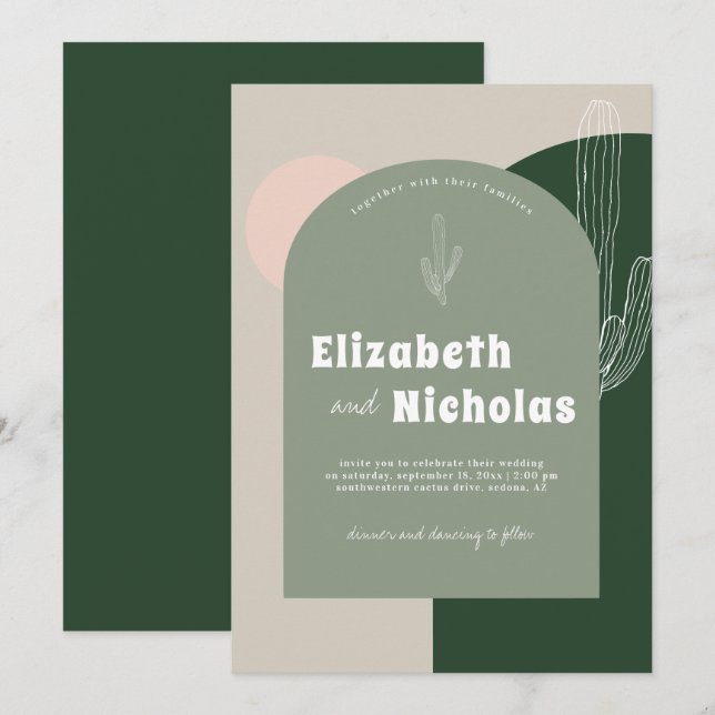 Modern Minimal Boho Desert | Cactus Green Invitation (Front/Back)