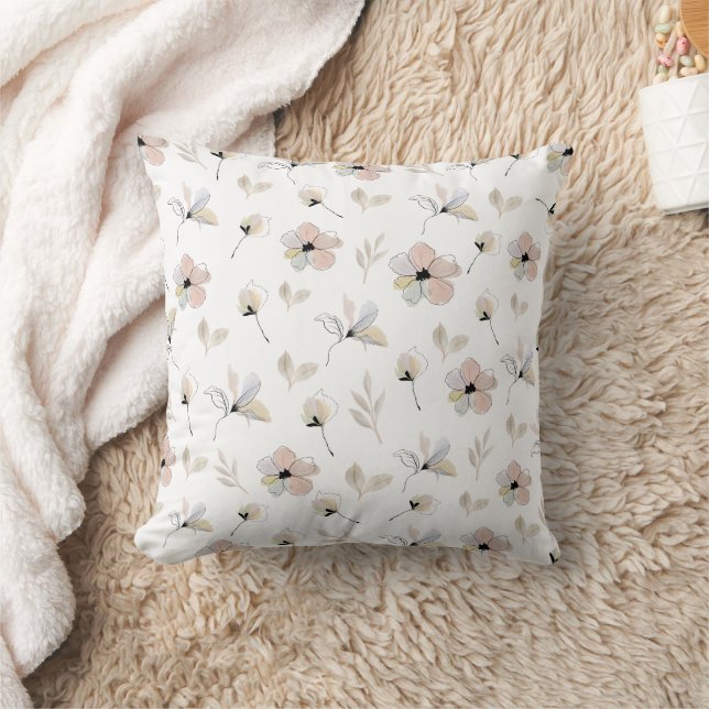 Modern Minimal Boho Floral Design Throw Pillow (Blanket)