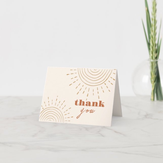 Modern Minimal Boho Here Comes The Son Baby Shower Thank You Card (Front)