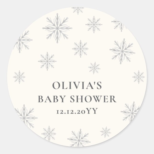 Modern Minimal Boho Winter Snowflake Baby Shower Classic Round Sticker (Front)