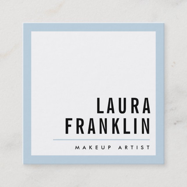 MODERN MINIMAL bold name pale baby blue black Square Business Card (Front)