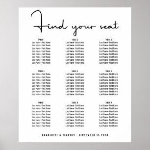 Modern Minimal Bold Script Wedding Seating Chart