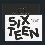Modern minimal bold typography 16th birthday invitation<br><div class="desc">Modern minimal bold typography 16th birthday black and white party invitation.</div>