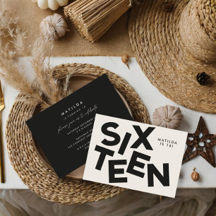 Modern minimal bold typography 16th birthday invitation