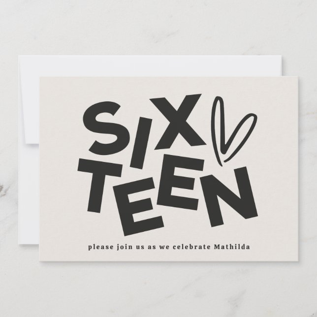 Modern minimal bold typography 16th birthday invitation (Front)