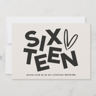 Modern minimal bold typography 16th birthday invitation