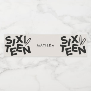 Modern minimal bold typography 16th birthday water bottle label