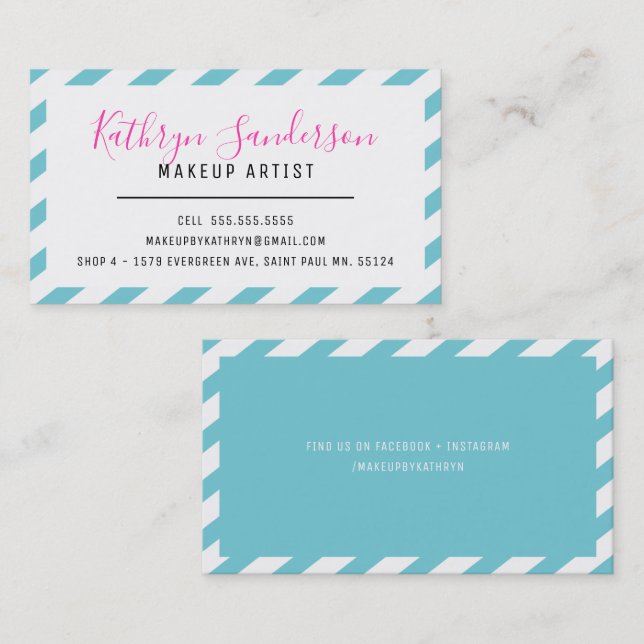 MODERN MINIMAL BORDER turquoise blue pink white Business Card (Front/Back)