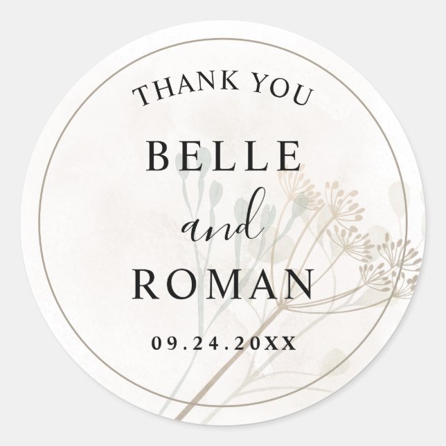 Modern minimal Botancial Wedding  Classic Round Sticker (Front)